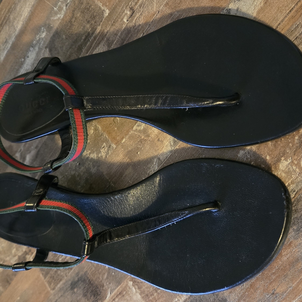 Gucci Black Sandals with Red and Green Straps